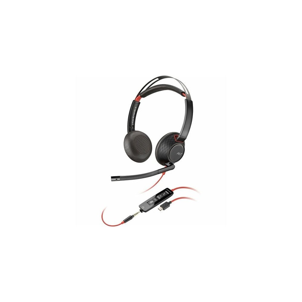Poly Blackwire 5220 Stereo USB-C Headset +3.5mm Plug +USB-C/A Adapter ...