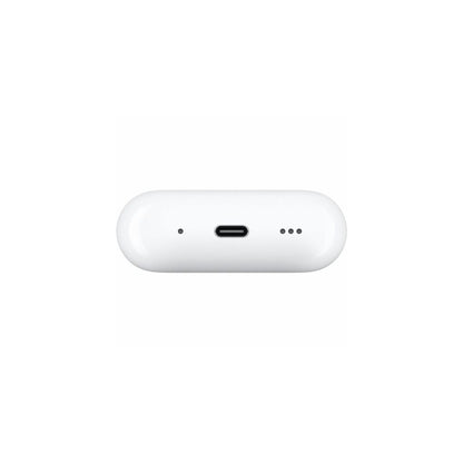 White wireless earbud case with charging port on a white background